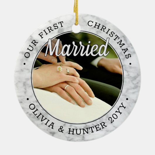 2 Foto Unsere ersten Verheirateten Imitate Weihnac Keramik Ornament (Hinten)