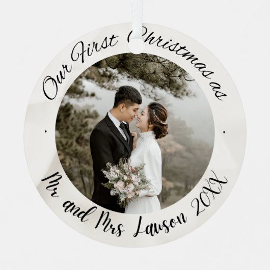 2 Foto Unsere ersten Weihnachten Verheirateten Imi Ornament Aus Metall (Vorderseite)