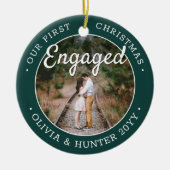 2 Foto Unsere ersten Weihnachten Verlobt Grün & We Keramik Ornament (Vorne)