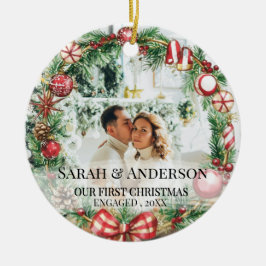 2 Foto Unsere ersten Weihnachten Verlobt, Zloty Keramik Ornament