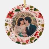 2 Foto Unsere ersten Weihnachten Verlobten Rosa Bl Keramik Ornament (Vorne)