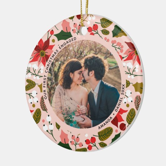 2 Foto Unsere ersten Weihnachten Verlobten Rosa Bl Keramik Ornament (Links)