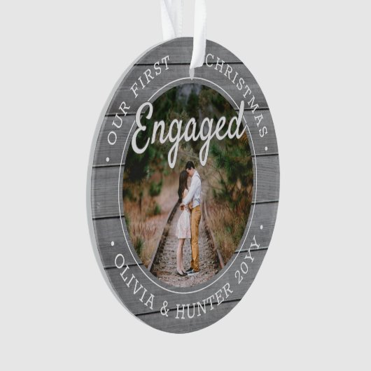 2 Foto Verlobung Erstes Weihnachtsfest Imitate Gra Ornament (Vorderseite)