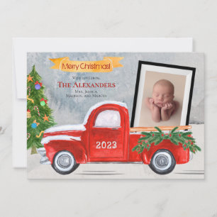 2 Foto Vintag Red Truck Baby oder Foto Feiertagskarte