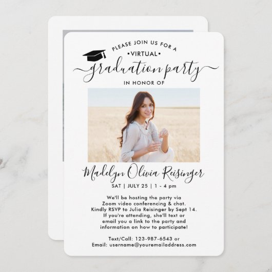 2 Foto Virtual Graduation Party Modernes Skript Einladung (Vorne/Hinten)