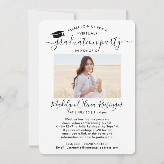 2 Foto Virtual Graduation Party Modernes Skript Einladung (Vorderseite)