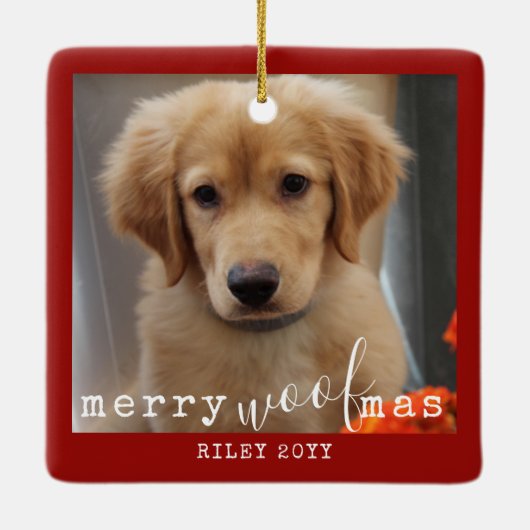 2 Foto von Two Dogs Merry WoofMas Rustic Red Keramikornament (Rückseite)