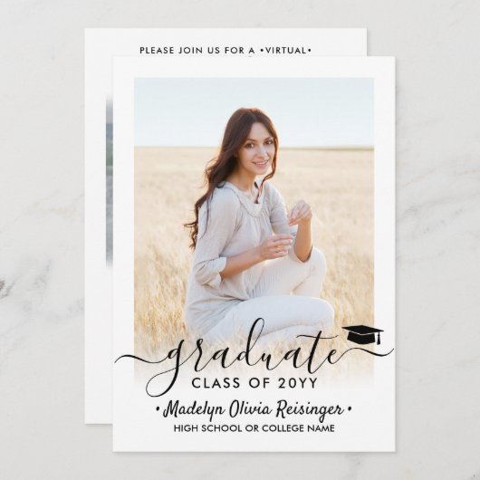 2 Foto von Virtual Graduation Party Elegant Script Einladung (Vorne/Hinten)