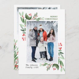 2 FOTO Watercolor Mistletoe Holly Berry Weihnachte Feiertagskarte