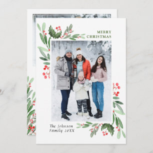 2 FOTO Watercolor Mistletoe Holly Berry Weihnachte Feiertagskarte