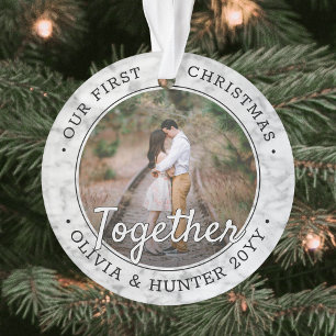 2 Foto Weihnachten gemeinsam Imitate Marmorrunde Ornament