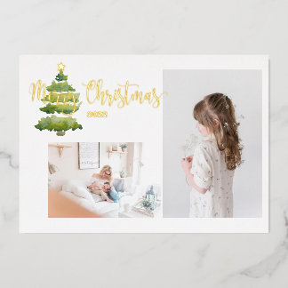 2 Foto Weihnachtsbaum Goldfoto-Karte Folien Feiertagskarte