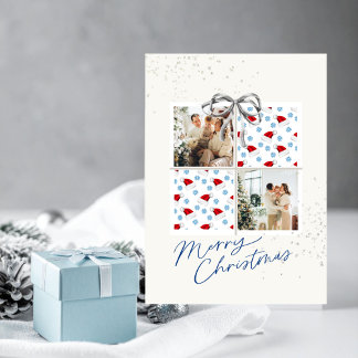 2-Foto-Weihnachtsgeschenkkarte Santa-Hüte Silberbo Einladung