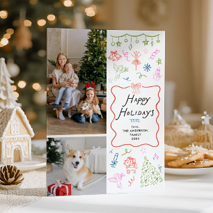 2 Foto Whimsical Hand Drawn Happy Holidays Card Feiertagskarte