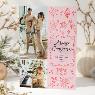 2 Foto Whimsical Hand gezogen Niedliche Weihnachts Feiertagskarte