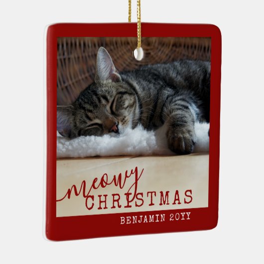 2 Foto Zwei Katzen MeowChristmas Rustikal Rot Keramikornament (Rechts)