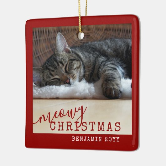 2 Foto Zwei Katzen MeowChristmas Rustikal Rot Keramikornament (Links)