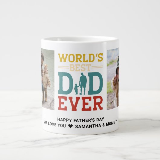 2 FotoCollage Bester Vater je Gruß hinzufügen Jumbo-Tasse (Vorderseite)