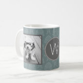 2 FotoCollage - Damask Blue und Monogram Kaffeetasse (Vorderseite Links)