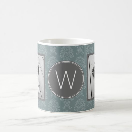 2 FotoCollage - Damask Blue und Monogram Kaffeetasse (Mittel)