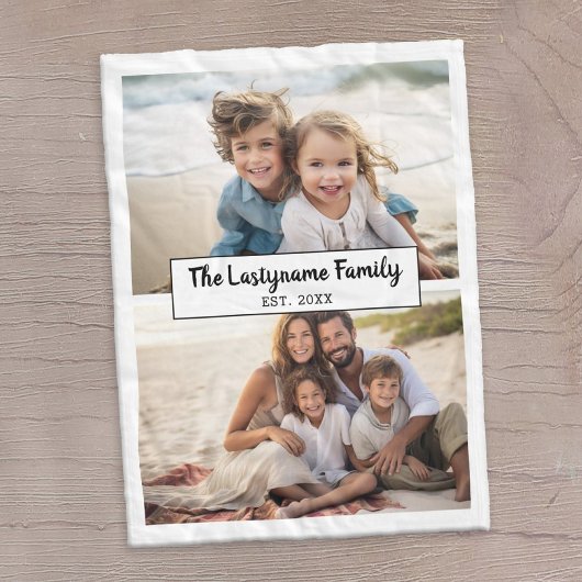 2 Fotocollage Familienname und Hochzeitstermin hin Fleecedecke