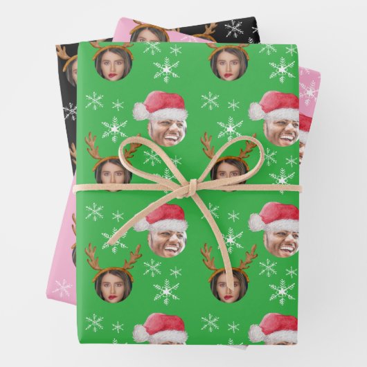 2 Fotocollage Santa und Reinreder Geschenkpapier Set (Beispiel)