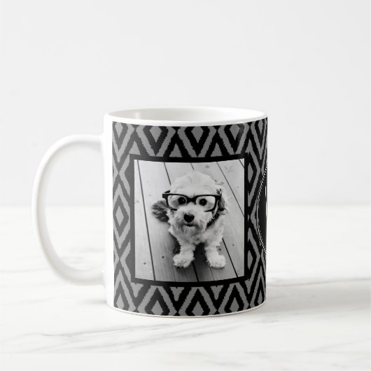 2 FotoCollage - Schwarz-Grau-Kat und Monogramm Kaffeetasse (Links)