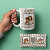 2 FotoCollage - Taupe Quatrefolie und Monogramm Kaffeetasse