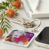 2 Fotomodell beidseitig gerundete, weiße Fotoplatt Schlüsselanhänger (Vorderseite rechts)