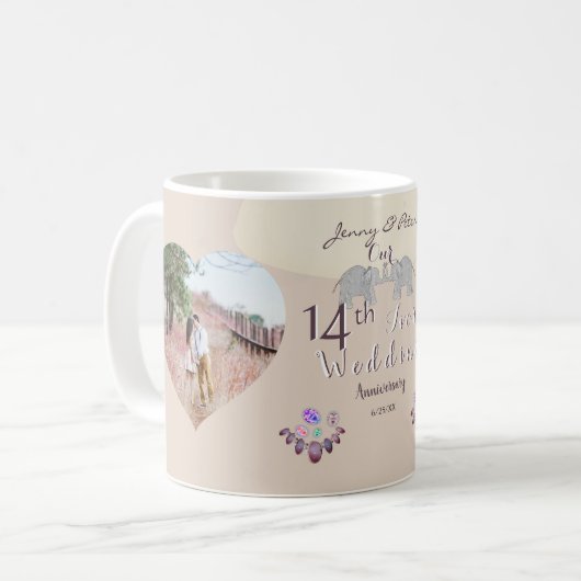 2 Fotos14. Hochzeitstag Elfenbeinküche Tasse (Vorderseite Links)