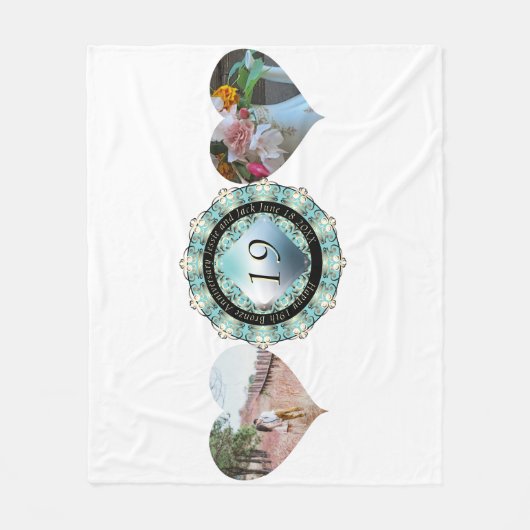 2 Fotos 19. Hochzeitstag Fleecedecke (Vorderseite)
