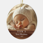 2 Foto's Baby's First Christmas - Rustikales Holz Keramik Ornament (Links)