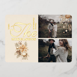 2 Fotos Boho Gold Flora Weihnachten Folien Feiertagskarte