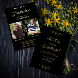 2 Fotos Doppelwins Abschluss Goldenes Schwarz Folieneinladung