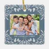 2 Fotos Familie Winter Grün Blau Weihnachten Keramikornament (Vorderseite)