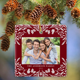 2 Fotos Familie Winter Grün Rote Weihnachten Keramikornament