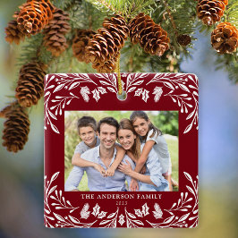 2 Fotos Familie Winter Grün Rote Weihnachten Keramikornament