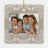 2 Fotos Familie Winter Grün Tan Weihnachten Keramikornament (Rückseite)