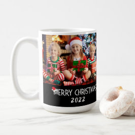 2 Fotos frohe Weihnachten Weihnachtsmannmütze Kaffeetasse