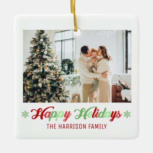 2 Fotos Frohes Ferien Weihnachtsfarbe der Familie Keramikornament (Vorderseite)