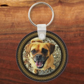 2 Fotos für Haustiere auf schwarzem Muster Schlüss Schlüsselanhänger (Vorderseite)