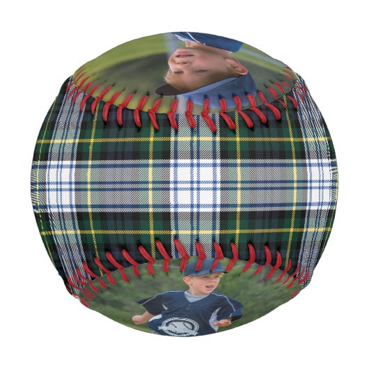 2 Fotos Grüner weißer Karo Tartan Keepake Baseball (Vorderseite)