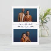 2 Fotos Hochzeit speichern das Datum Einladung (Stehend Vorderseite)