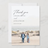2 Fotos Klassische Elegante handgeschriebene Hochz Dankeskarte (Vorderseite)
