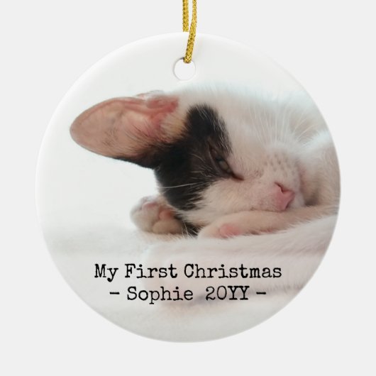 2 Fotos mein 1. Weihnachten Einfach Schwarz & Weiß Keramik Ornament (Vorne)