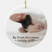 2 Fotos mein 1. Weihnachten Einfach Schwarz & Weiß Keramik Ornament (Hinten)