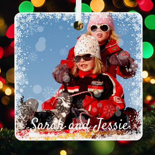 2 Fotos mit Snowflake-Overlay-Namen oder Text-Name Ornament Aus Metall
