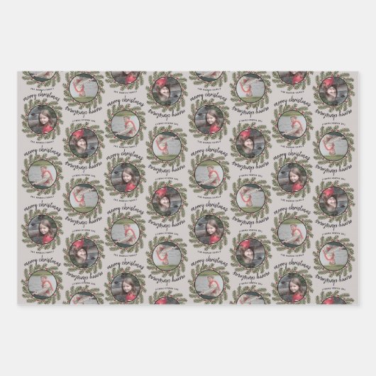 2 Fotos mit Whimsical Branches Frohe Weihnachten Geschenkpapier Set (Vorderseite)