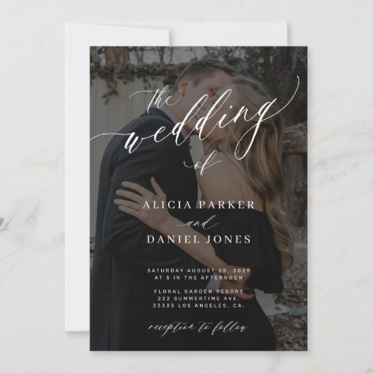 2 Fotos moderne, elegante Overlay-Skript Hochzeit Einladung (Vorderseite)