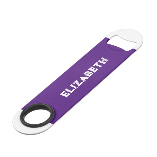 2 Fotos Name Initialen weiß lila Speed Flaschenöffner (Vorderseite Schrägansicht)